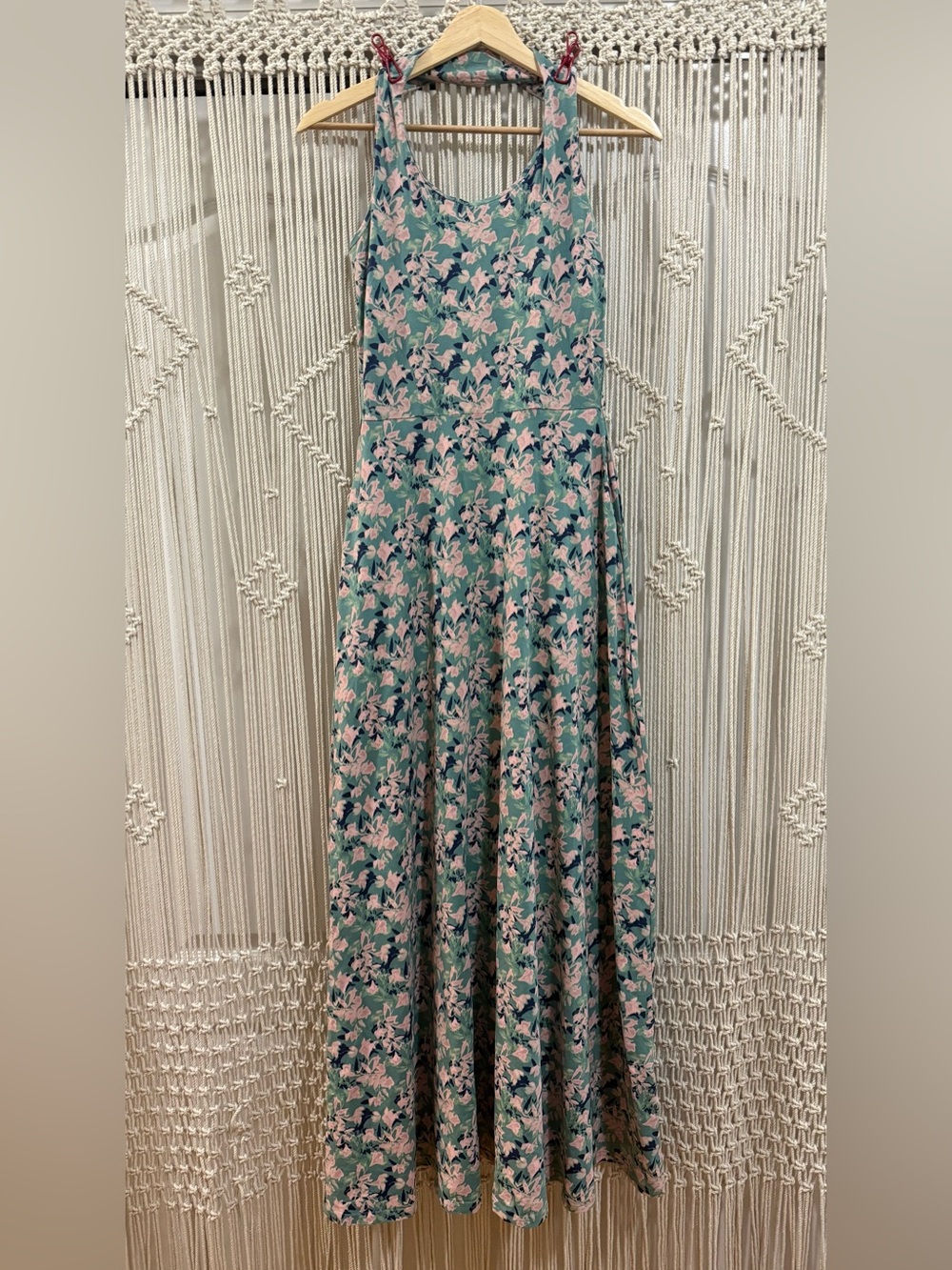 Pact Organic Fit & Flare Open Back Floral Maxi Dress